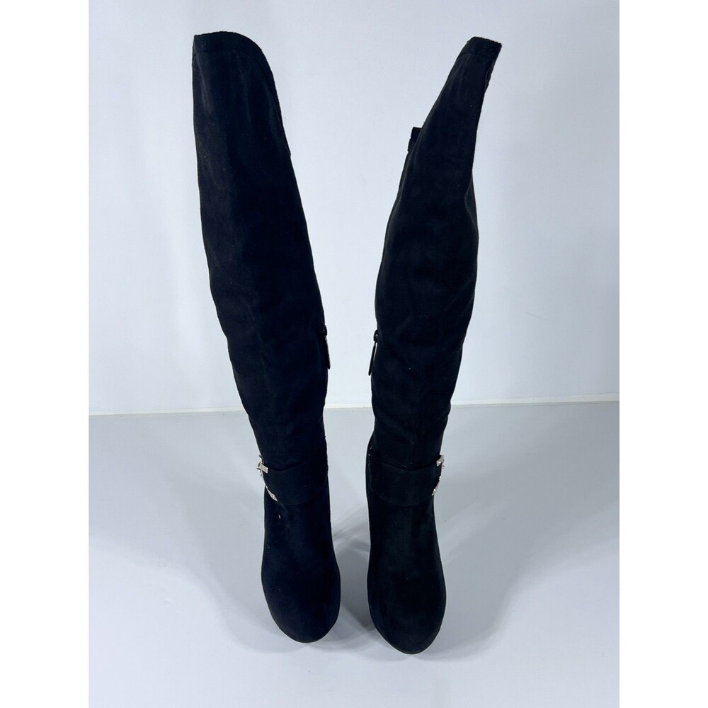 Shiekh Black Suede Over The Knee Boots Sz 9 High Heel Side Zip OTK